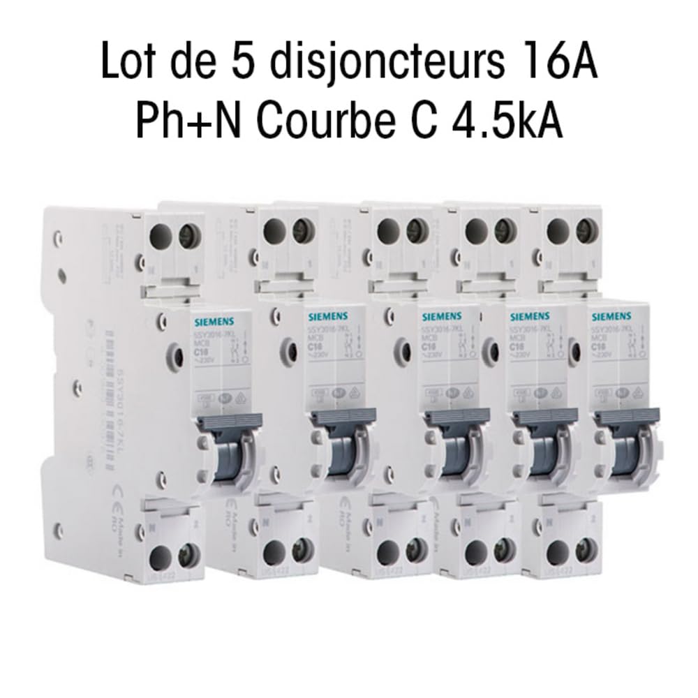 SIEMENS Disjoncteurs Électriques Phase Neutre 16A Lot De 5