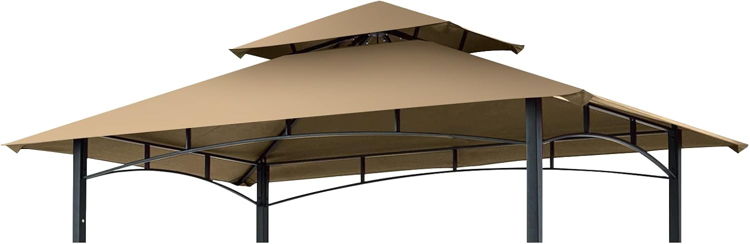 Grill Gazebo Replacement Canopy Roof - Figfeu 5x8 Double Tiered Outdoor BBQ Gazebo Canopy Top Cover Grill Shelter Cover Only Fit for Model L-GG001PST-F (Khaki)