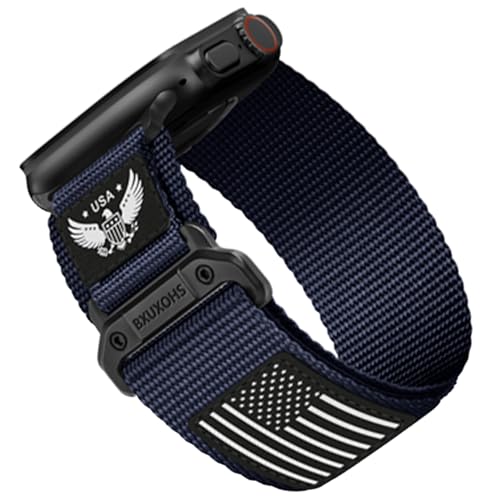 頑丈なナイロン - 男性用Apple Watchバンド、タクティカルソフトウーブンミリタリースター-ストライプフラッグスポーツストラップ iWatchバンド42mm 41mm 40mm 38mm Series 11 10 9 8 7 6 5 4 3 2 1 Se 3/2/1用の商品画像（Amazon）