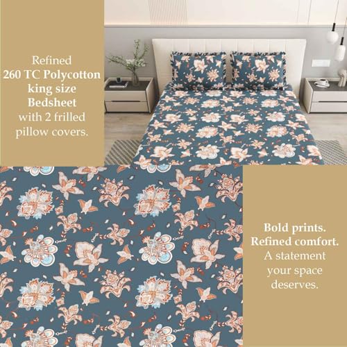 Image of Dream Weaverz- Polycotton Printed Double Bed Size Fitted Elastic Bedsheet,2 Pillow Cover,260 Thread (72 inch x 78 inchx7 inch) Home, Bedroom (Green, King)