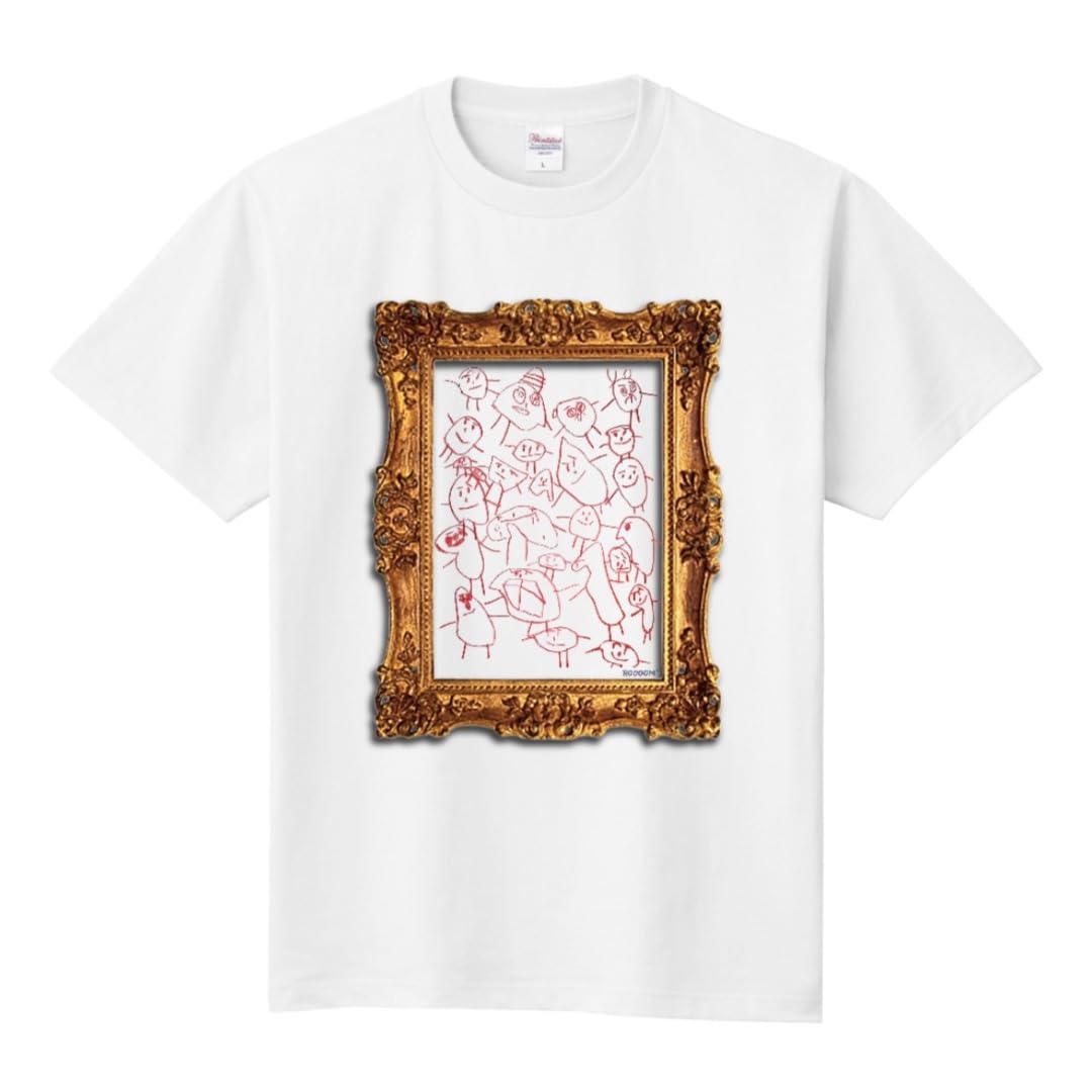 [ROOOOM] アート Tシャツ 額縁 絵画 自閉症 プリント ユニセックス 半袖 カジュアル 白 黒