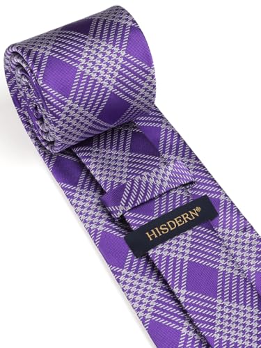 Image of HISDERN Ties for Men Plaid Checkered Tie with Pocket Square Woven Business Formal Necktie Handkerchief Set Wedding Party