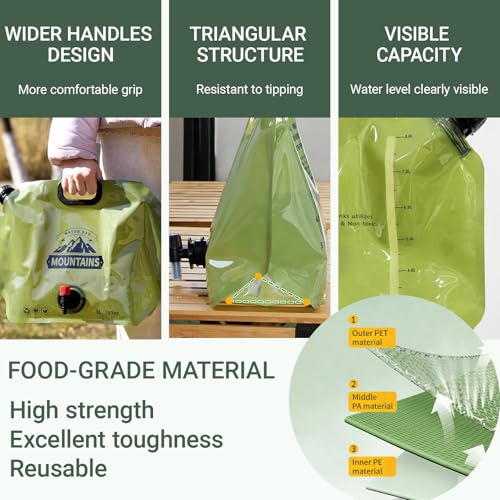Contenedor de Agua Plegable 8L Jarra de Agua para Camping con Grifo Ajustable, Bolsa para Agua a Prueba de Fugas y Libre de BPA para Camping, Mochilero, Emergencias Paquete de 8 miniatura 3