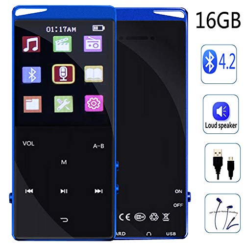 Frehovy 16GB MP3 Player with Bluetooth, Portable Lossless Sound MP3 Music Player with FM Radio Voice Recorder Music Speaker, Support Up to 128 GB with HiFi Headphone