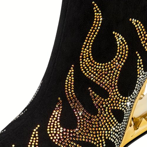Women's Tiger Tooth Flame Rhinestone Ankle Boots Pointed Toe Suede Side Zipper Fashion Short Boots4