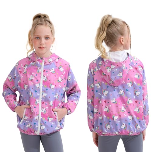 Toddler Girls Jacket Lightweight Hooded Windbreaker Kids Water-Resistant Light Rain Jacket Print Outwear 4-10Y2