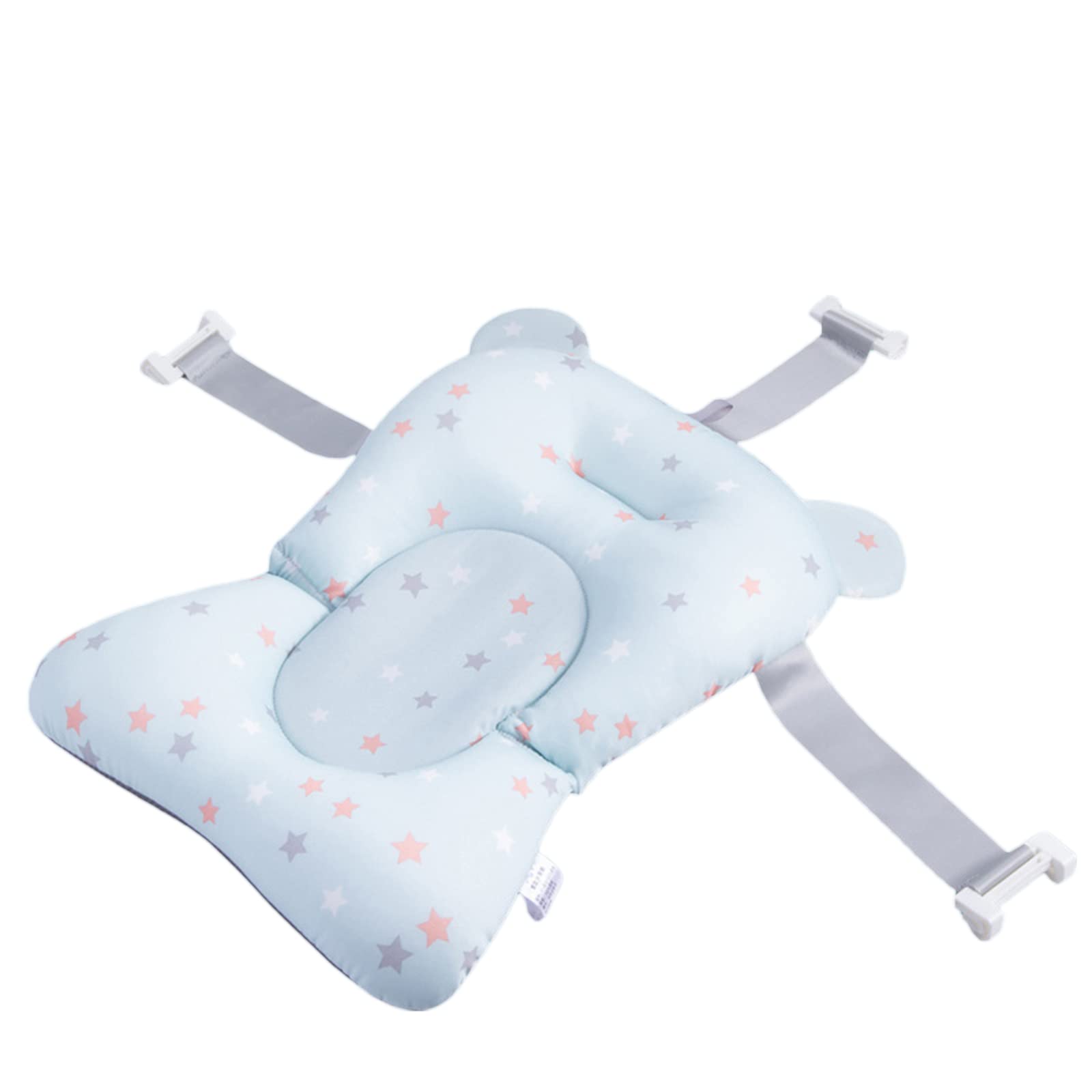 Baby Bath Cushion Pad Cute Star Print Bath Supporter Net Head Neck Shoulder Back Bathtub Pillow Non-Slip Floating Bathing Tub Seat (Light Blue Star, 28cm*43cm*26cm)
