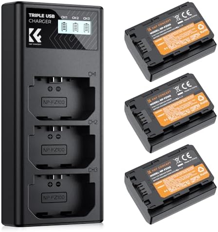 K&F CONCEPT 3-Pack NP-FZ100 Battery and Upgraded LCD Battery Char...
