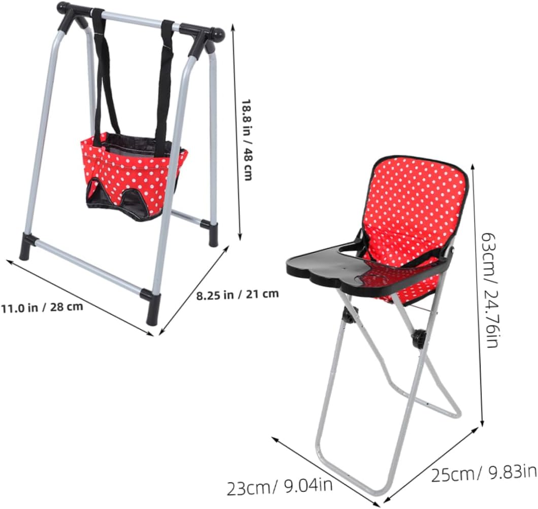 2Pcs Doll High Chair and Swing Set Sturdy Frame Enhances Imaginative Play Compatible with Various Dolls for Doll Accessories and Role Playing Fun