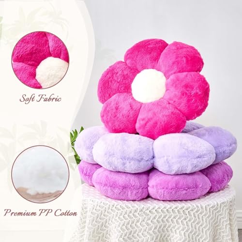 Image of Kcvvcr Purple Flower Pillow - Cute Decorative Throw Pillow Shaped Like a Flower, 14.9 inch Soft Plush Faux Rabbit Fur Cover for Bedroom Living Room