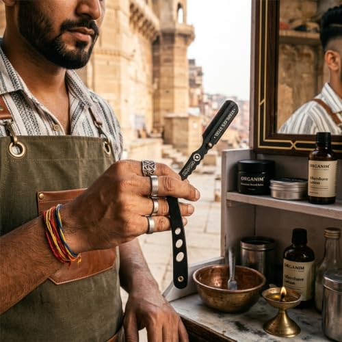 Image of ORGANIM Premium Barber Ustra, Professional Stainless Steel Straight Edge Razor for Men's Beard Styling and Trimming (Black coted)