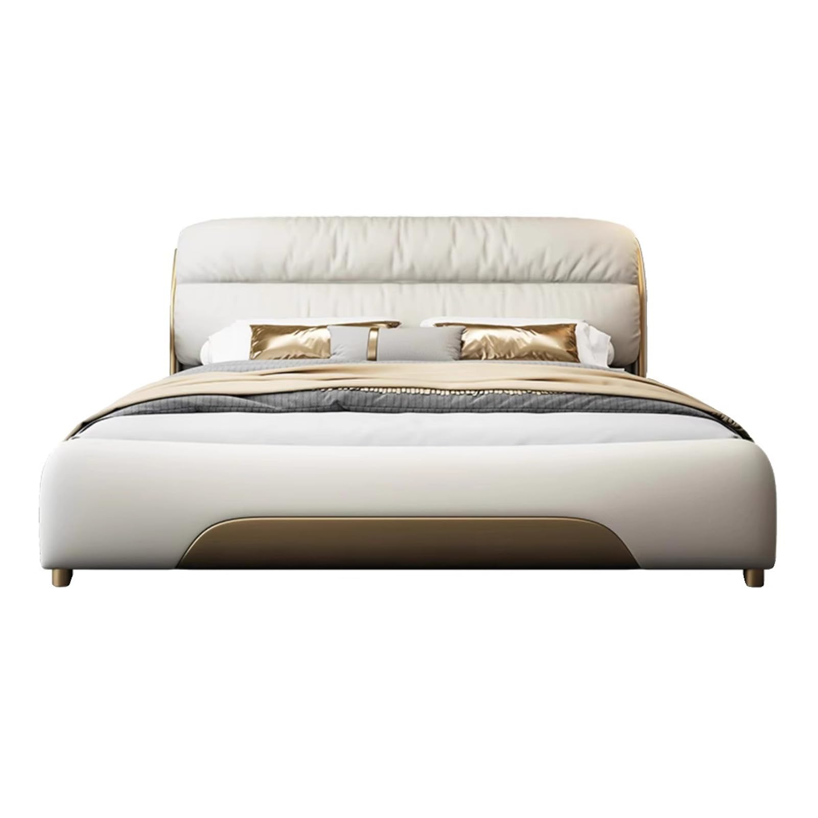 White King Size Genuine Leather Bed Set Upholstered Platform Bed Frame with Headboard and Lift Up Storage Wooden