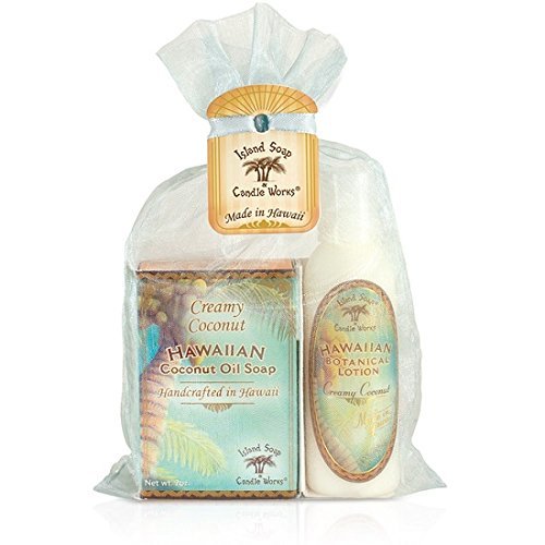 Island Soap & Candle Works, Soap and Lotion Organza Set, Creamy Coconut
