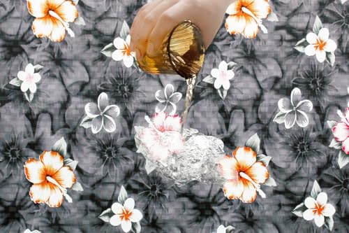 Image of The Furnishing Tree microwave oven cover Suitable for Samsung 28 Liters Convection MC28H5145VK /TL, Dustproof, Stain-Resistant, Cover Size WxDxH in CM- (53.34x48.26x33.02), Floral Pattern Multi Grey
