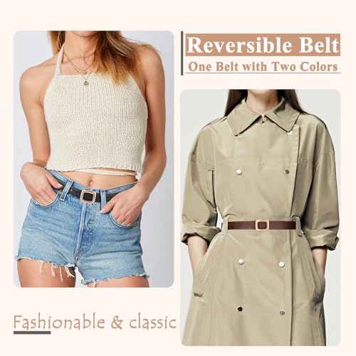 Women Reversible Belt Ladies Waist Belt for Jeans Pants Dresses Coat with Gold Square Buckle2