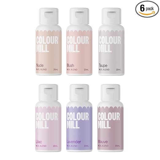 Colour Mill Bridal-Pack Oil-Based Food Coloring, 20 Milliliters Each of 6 Colors: Blush, Lavender, Lilac, Mauve, Nude and Taupe 4.08 Fl Oz 120 milliliters