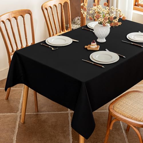 Seenus Fabric Black Rectangle Table Cloth, Faux Linen Textured Stain Resistant & Wipeable Tablecloth for 8 Foot Rectangular Table, Easy Clean for Dinning Banquet Party, 54 x 108 Inch