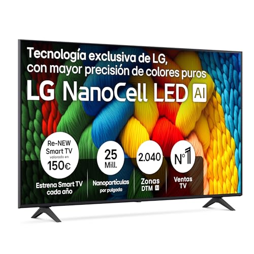 LG 65NANO80A6B - TV 65', 4K NanoCell, Smart TV, LED IA, WebOS 25, Procesador Potente e Inteligente, Super Upscaling, Dolby Digital Plus, Alexa/Google Assistant, Negro