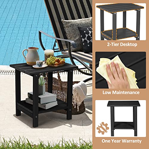Loeniy 2 -Tier Outdoor Side Table Hdpe Adirondack Table Patio Side Table Weather Resistant End Table Small Outdoor Table (Rectangular, Black) #TOP3