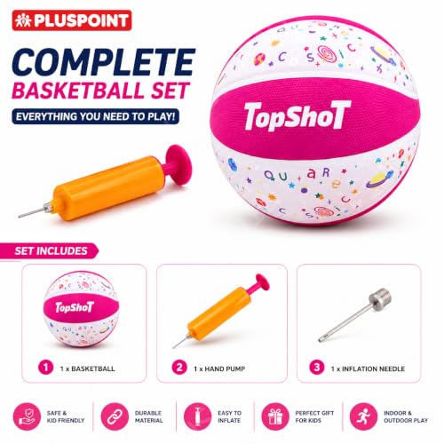 Image of PLUSPOINT Kids Basketball with Air Pump | Colorful Printed Rubber Basketball for Indoor & Outdoor Play | Training Sports Ball for Boys & Girls | Easy Grip Recreational Basketball