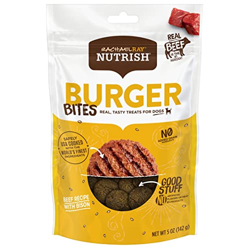 Nutrish Rachael Ray Burger Bites Real Meat Dog Treats, Beef Burger with Bison Recipe, 5 Ounces (Pack of 5), Grain Free