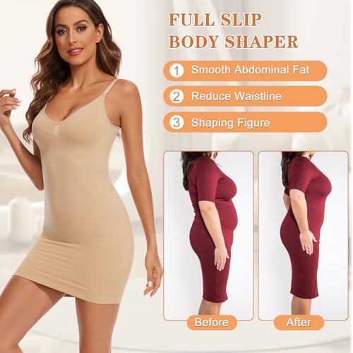 Vestido modelador feminino com controle de barriga, gola V, modelador de corpo, sem costura, lingeri