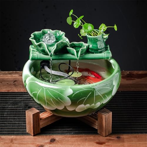 Fuente de agua decorativa de cerámica con pecera para escritorio tamaño mediano adorno Feng Shui 4
