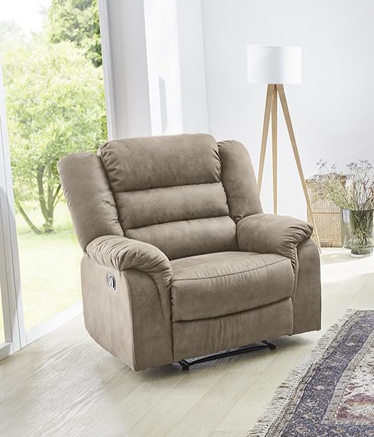 Fernsehsessel mit Taschenfederkernpolsterung und Wellenfedern B95/T93/H103 cm, verstellbarer TV-Sessel dr. praktische halbautomatische Relaxfunktion, Bezug Mikrofaser Vintage Grau Braun / 15132 – Bild 3