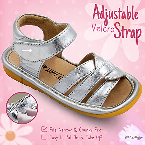 Little Mae's Boutique Mary Jane Two Flower and Gleeful Squeaky Sandals for Toddler Girls, Walking Sandals with Removable Squeaker & Adjustable Strap - Soft Sole Sandals for Little Girls4