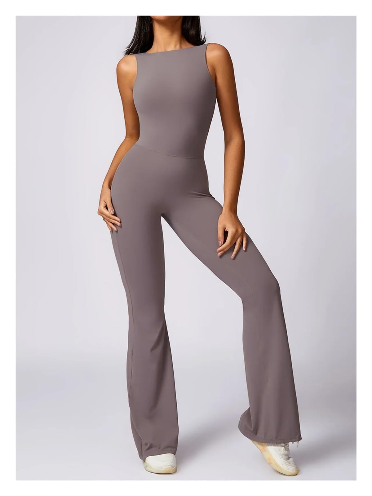 Combinaison de Yoga Une pièce Dos Nu ajourée for Femme, Combinaison de Sport sans Manches, de Fitness, d'entraînement, d'exercice, Moulante et évasée pour La Danse et L'entraînement