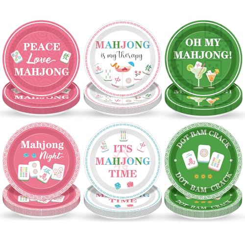 Jisfigtrh 48PCS Mahjong Paper Plates 7 Inch Mahjong Disposable Party Plates Decoration Mahjong Dinnerware Supplies for Girls Birthday Baby Shower Game Nights Family Gatherings & Mahjong Lovers
