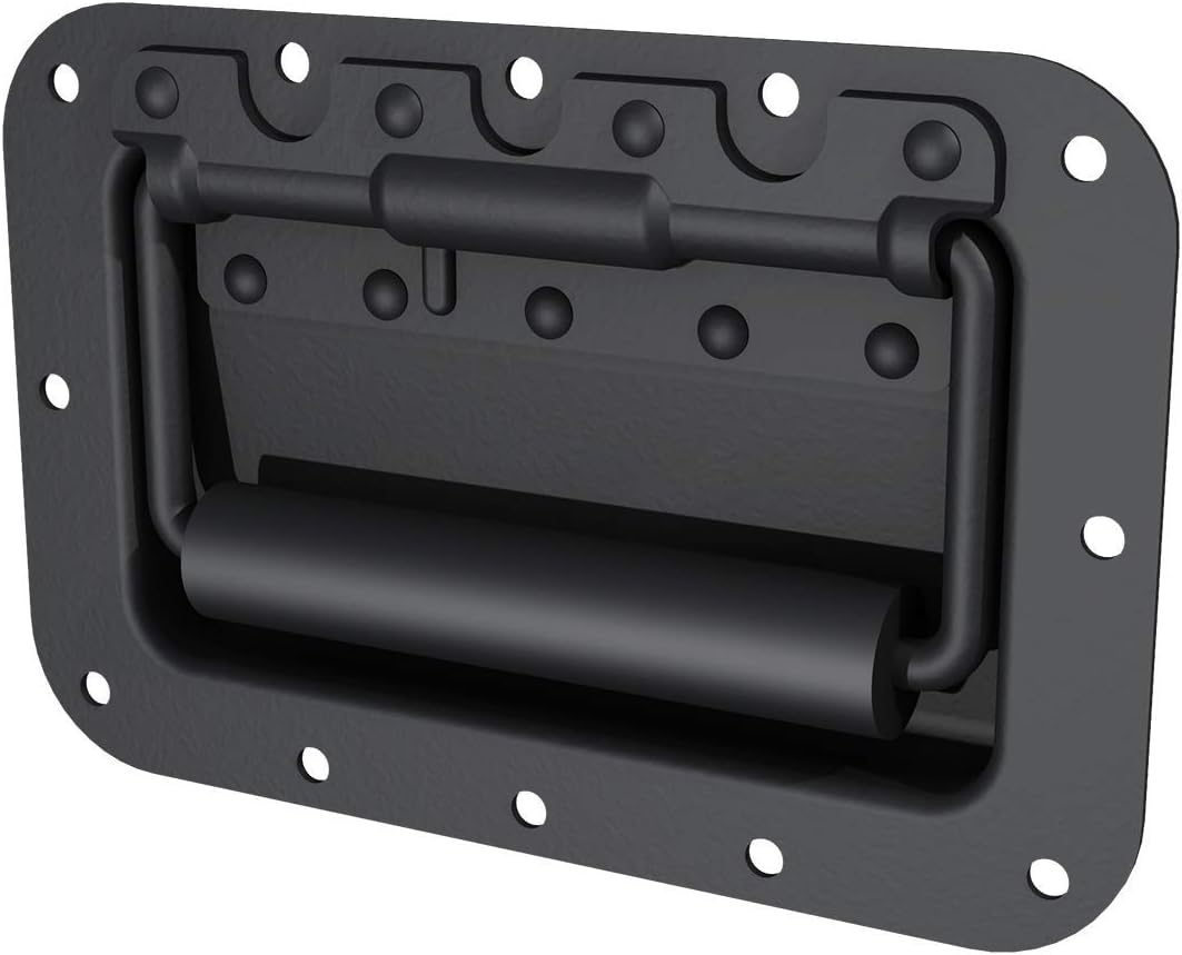 TCH Hardware 2 Pack Medium Spring Loaded Steel Recessed Handle Black with Padded Grip Case Chest Box