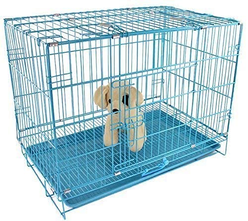 PupsPets-Cage-House-for-New-Born-Puppies-Small-Cats-Kittens-Hamsters-Rabbits-Guinea-Pigs-Kennel-Travel-Carrier-Double-Door-Heavy-Duty-Folding-Metal-Cage-18-Inch-Blue