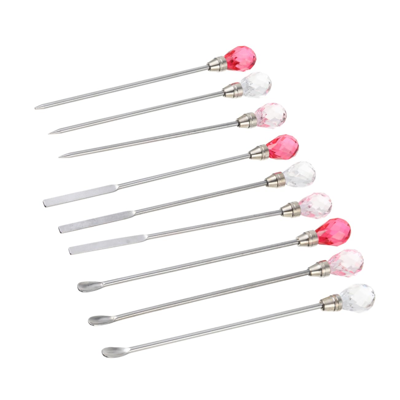 9 Pcs Set Glitter Ear Scoop Color Stick Gel Nail Art Stirrer Mixing Spoon Dotting Pen Style