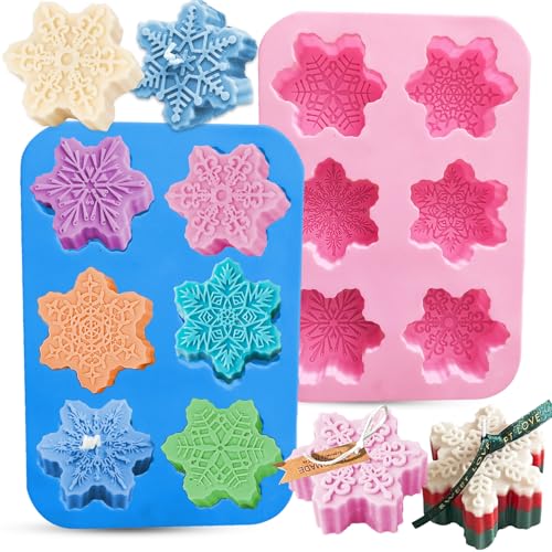 2PCS Thickened Snowflake Soap Molds 6-Cavity for Soap & Candles Making