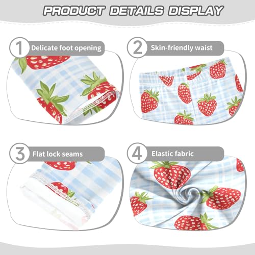 Strawberry Blue Plaid Girls Leggings Soft Stretch Workout Yoga Dance Pants for Kids Casual Tights3