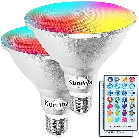 Kuniwa 2 Pack PAR38 Flood Light Bulbs Outdoor 30W, LED Color Changing Spotlight Waterproof, 100W Equivalent, Timing, Remote, RGB Porch Light E26 for Holiday Halloween Christmas Party Decoration Cover
