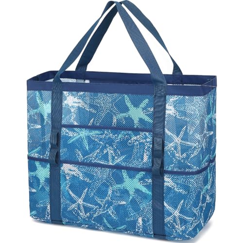 Image of Fammart Mesh Beach Bag for Women, Large Beach Toy Pool Bag with Zipper Pocket, SandProof Cruise Essentials 2026 Family Travel