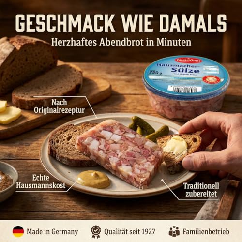 Dreistern Hausmacher-Sülze 250g – Herzhaftes Schweinefleisch in feinem Aspik – Traditionelle Fleischkonserve der Top Marke 2025 – Lange haltbar & Ideal für die rustikale Brotzeit – Bild 4
