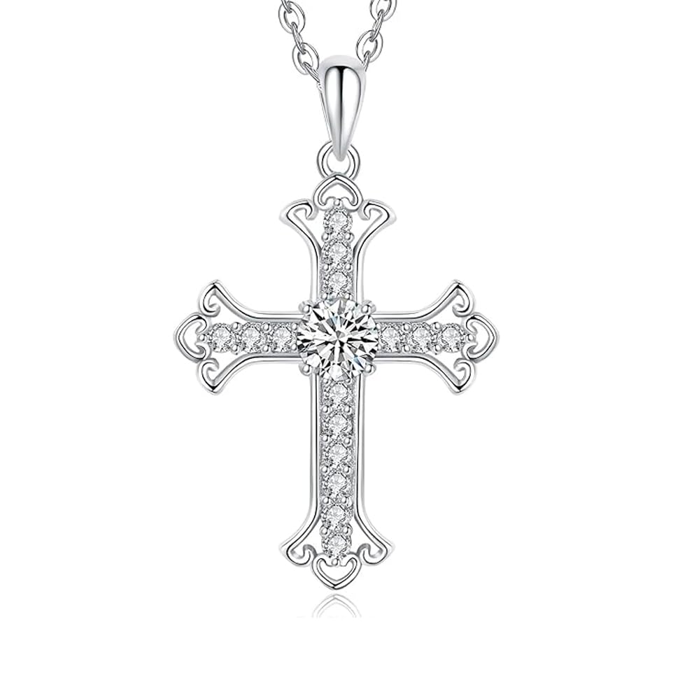 S925 Sterling Silver 1 Carat Diamond Cross Pendant Necklace for Women, Elegant Gift for Women on Christmas