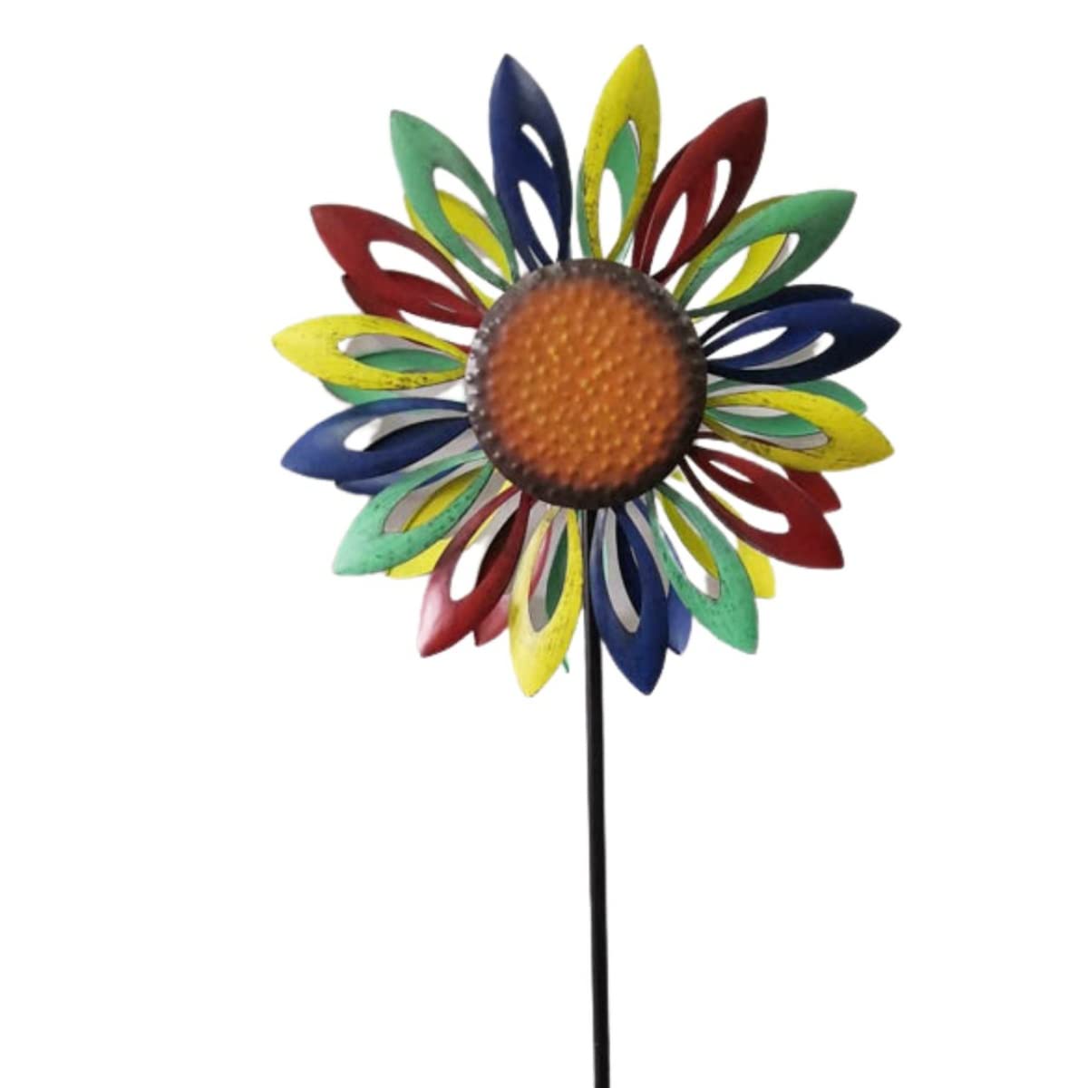 CIM Girandola in metallo - Girandola doppia Grand Rainbow Flower – Altezza totale: 183 cm, diametro della girandola: 60 cm – Decorazione da giardino a forma di fiore – resistente agli agenti