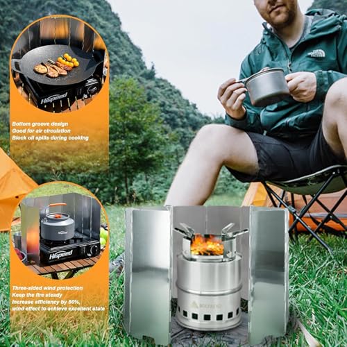 Image of Oligitdi Stove Windscreen, 10 Plates Camp Windshield, Folding Wind protection Aluminum Lightweight Compact Camping Burner Stove Windscreen with Carry Bag