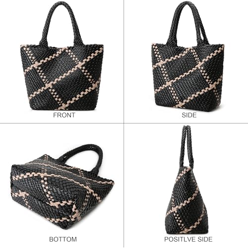 Queenoris Bolso Tote tejido para mujer de cuero vegano miniatura 6