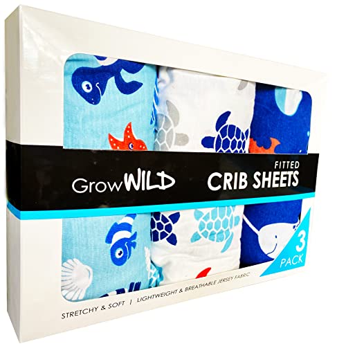 Grow Wild Crib Sheets For Boys (3 Pack), Baby Crib Sheets Soft & Fitted, Crib Mattress Sheet Or Toddler Bed Sheets | Crib Sheet Ocean Whale Turtle #TOP6