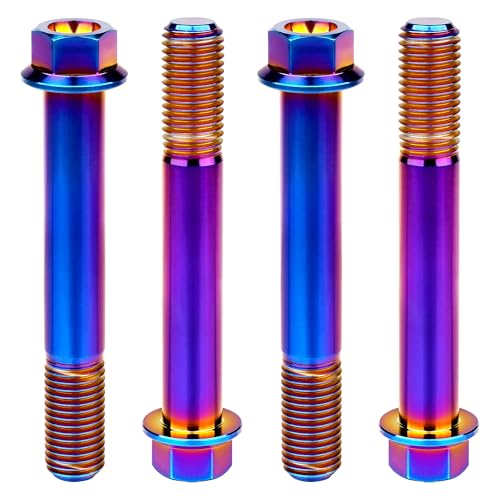 Image of Titanium Bolt M12 30 35 40 45 50 55 60 65 70 75 80 85 90mm Hex Small Flange Head for Motorcycle Car Modification Pack of 4 (M12x85mm Pitch 1.5, Burnt Blue)