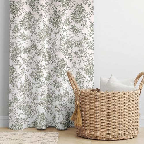 Image of LINENWALAS Cotton Sheer Curtains for Window - Light Filtering 5 Feet Set of 2, Aesthetic Cafe Curtain Floral Printed Drapes with Grommet Hanging - (L 5FT x W 4.5FT, Green Botanical)