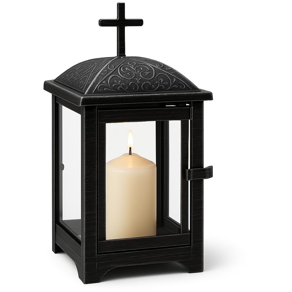 Lanterna funeraria cimitero incl. candela gratis, lampada per tomba, luci funerali, decorazione per cimitero