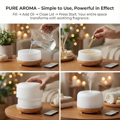 Image of Ultrasonic Essential Oil Diffuser & Cool Mist Humidifier with LED Night Light, Quiet Aroma Diffuser for Home, Office, Bedroom & Car | Wooden Grain Air Freshener (5 in 1 Scented Oil Diffusers)