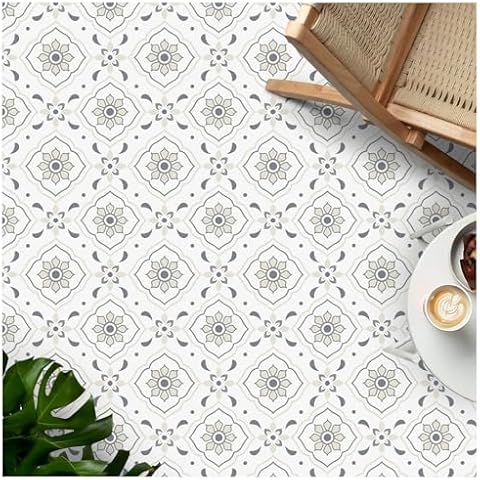 MORCART Peel and Stick Floor Tile - 20 PCS, 8" x 8" Vinyl Flooring - Waterproof Self-Adhesive Floor Tile for Bathroom, Kitchen, Living Room, Bedroom - Ivory/Retro Floral Look Cover