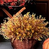 Artificial Fall Flowers Plants for Outdoor Decoration,12 PCS Fake Eucalyptus Plants Plastic Boxwood Shrubs Realistic UV Resistant for Front Porch Patio Garden Home Decor(Dark Brown)